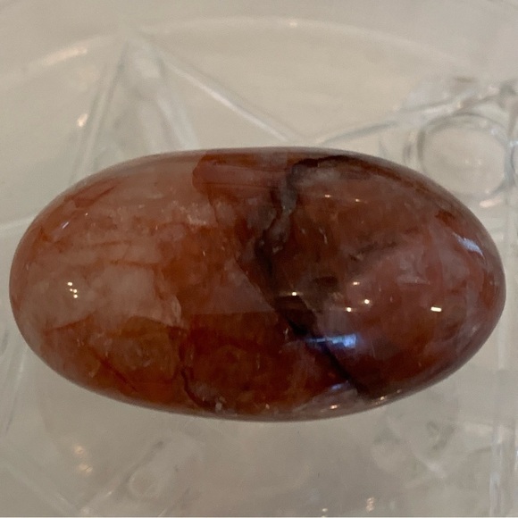 2.25" Hematoid Red Fire Quartz Crystal Polished Palm Stone Chakras Madagascar - Picture 3 of 11